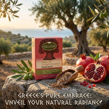 Olive Oil Soap Scrub with Pomegranate Extract & Aroma, All Natural, Made in Ancient Crete, Greece, 3.50 oz.