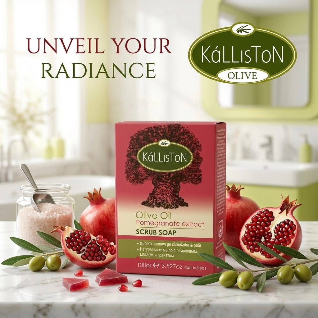 Olive Oil Soap Scrub with Pomegranate Extract & Aroma, All Natural, Made in Ancient Crete, Greece, 3.50 oz.