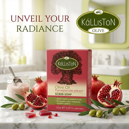Olive Oil Soap Scrub with Pomegranate Extract & Aroma, All Natural, Made in Ancient Crete, Greece, 3.50 oz.