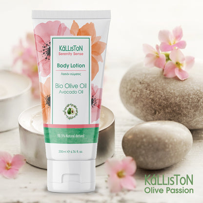 Kalliston Revitalizing Organic Avocado and Olive Oil body lotion with Vitamin E, Moisturize, Nourish and Hydrate, All Skin types,  6.76 oz (200ml)