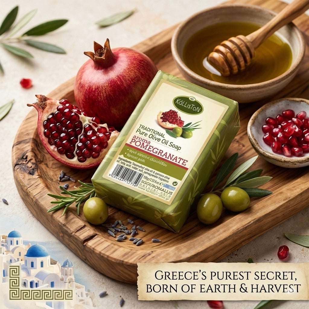 Olive Oil Soap Scrub with Pomegranate Extract & Aroma, All Natural, Made in Ancient Crete, Greece, 3.50 oz.