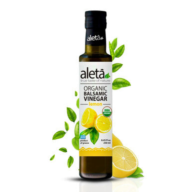 Aleta Organic, Infused Lemon Balsamic Vinegar, Tangy Zest of Lemon, Naturally Sourced, No Preservatives, USDA Certified, 8.45 oz Bottle