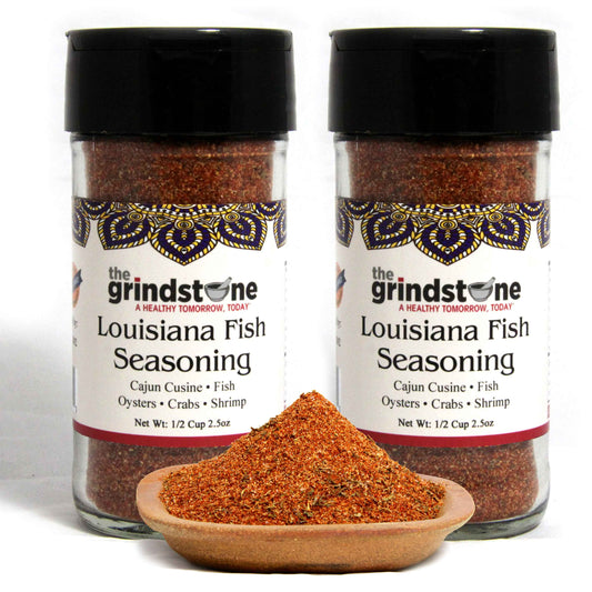 Louisiana Fish Seasoning, Spice Rub for Cajun food, Dirty Rice, Seafood, Fajitas, MSg Free, 2.50 oz. Glass jar with Sifter, Pack of 2