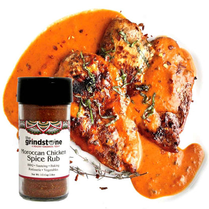 Moroccan Chicken Spice Rub, Perfect for Grilling, BBQ or Baking, Hand Blended Spices, 2.80 oz. Glass Bottle with Sifter, Pack of 2