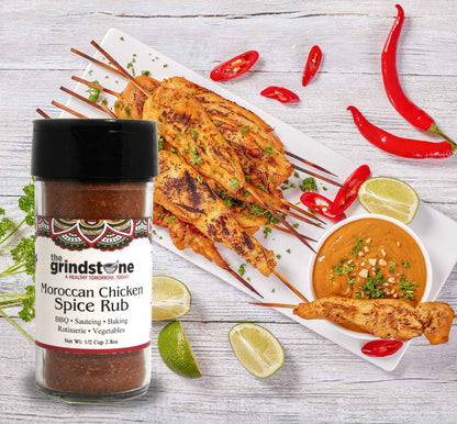 Moroccan Chicken Spice Rub, Perfect for Grilling, BBQ or Baking, Hand Blended Spices, 2.80 oz. Glass Bottle with Sifter, Pack of 2