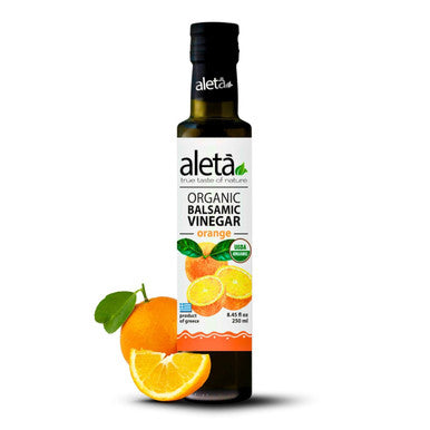 Aleta Organic, Infused Orange Balsamic Vinegar, Bright & Citrusy, No Added Sugars, No Preservatives, Glass Bottle, 8.45 oz.