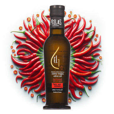 Organic Red-Hot Pepper Infused Extra Virgin Olive Oil, Finishing Oil, Single Origin Greece, 8.45 Oz