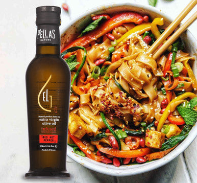 Organic Red-Hot Pepper Infused Extra Virgin Olive Oil, Finishing Oil, Single Origin Greece, 8.45 Oz