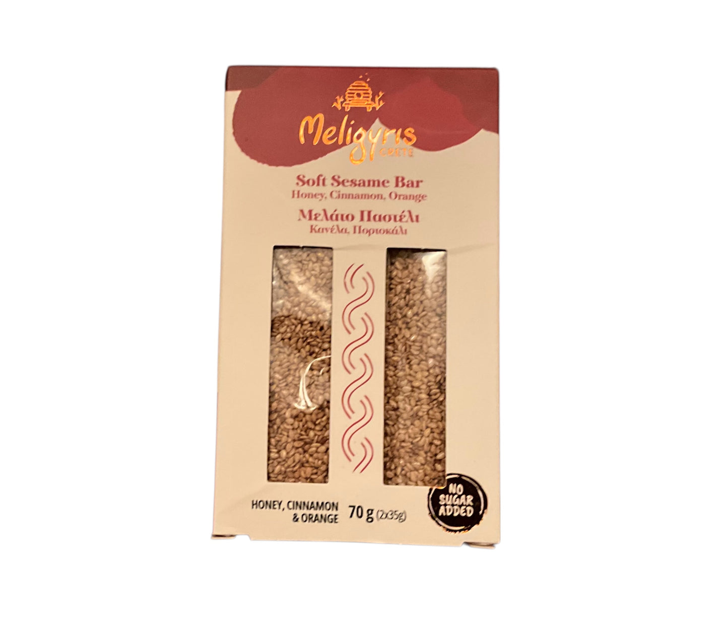 Meligyris SOFT SEASAME HONEY BARS, Cinnamon & Orange, Retail Display Pack of 12