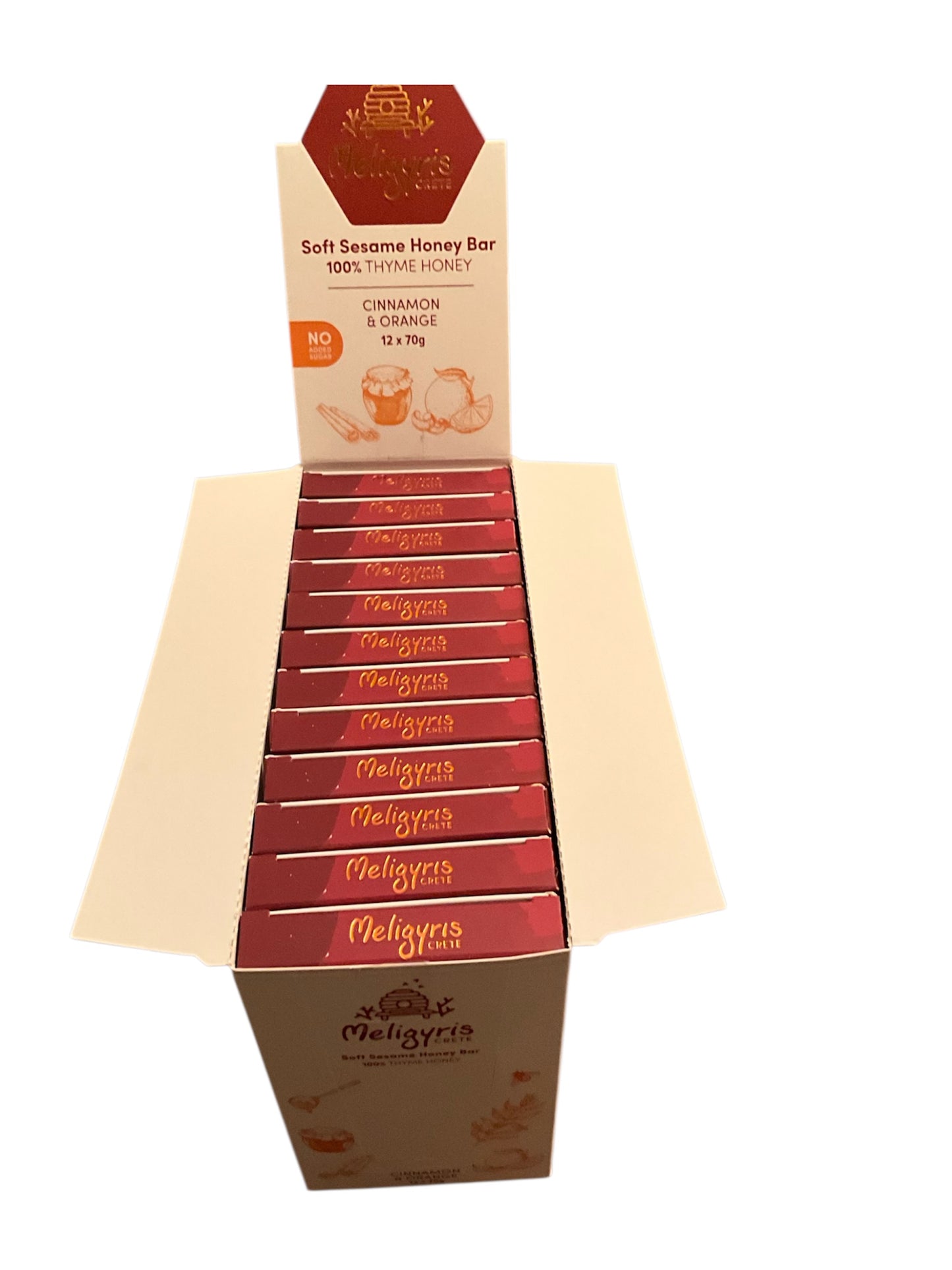 Meligyris SOFT SEASAME HONEY BARS, Cinnamon & Orange, Retail Display Pack of 12