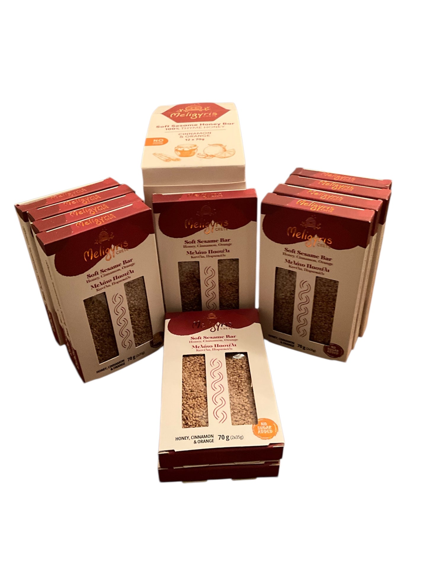 Meligyris SOFT SEASAME HONEY BARS, Cinnamon & Orange, Retail Display Pack of 12