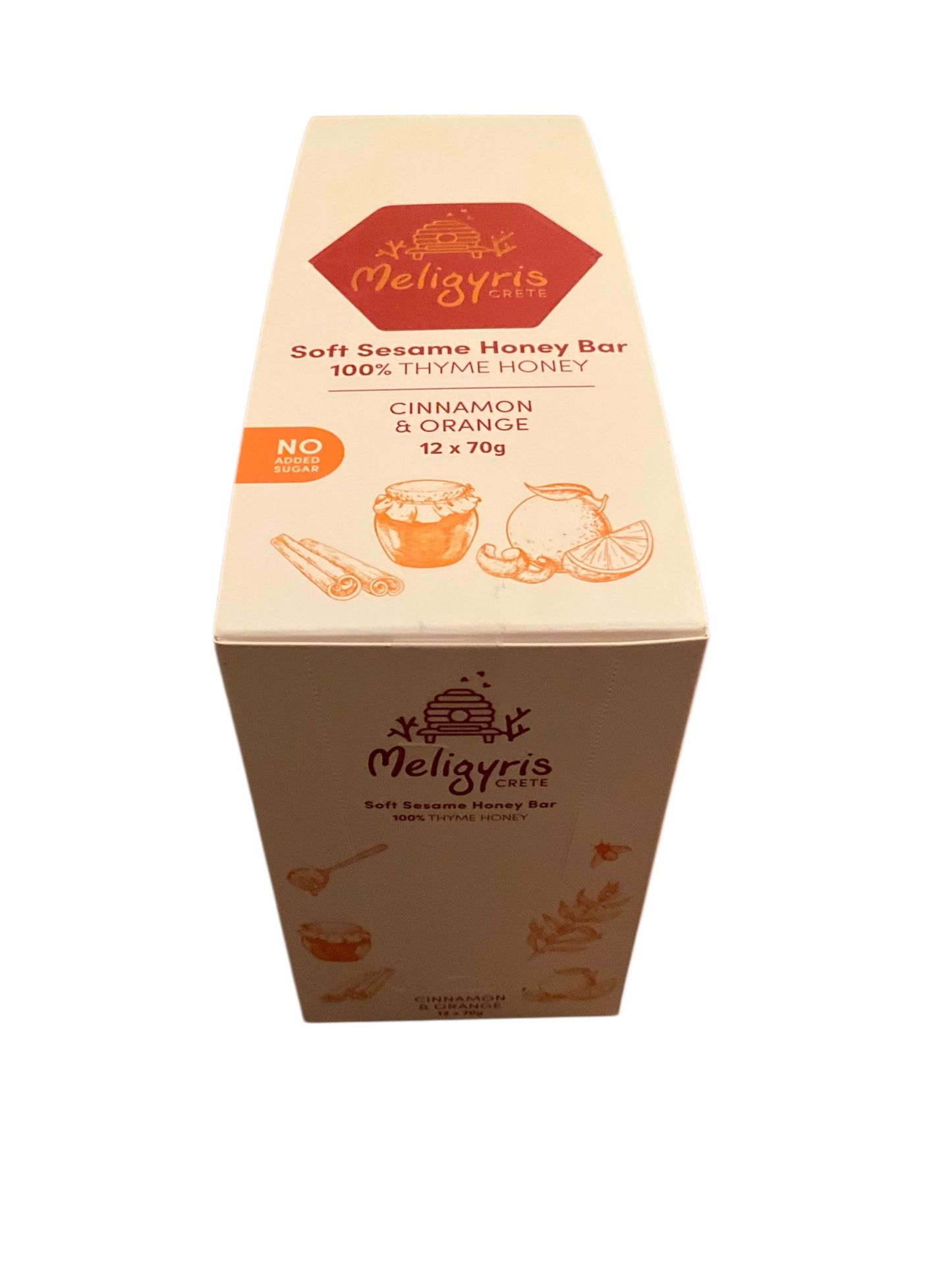 Meligyris SOFT SEASAME HONEY BARS, Cinnamon & Orange, Retail Display Pack of 12