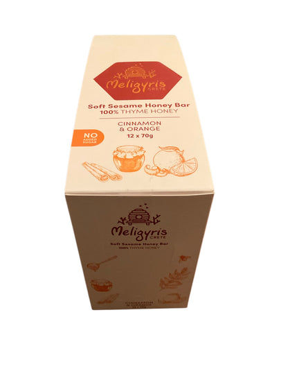 Meligyris SOFT SEASAME HONEY BARS, Cinnamon & Orange, Retail Display Pack of 12