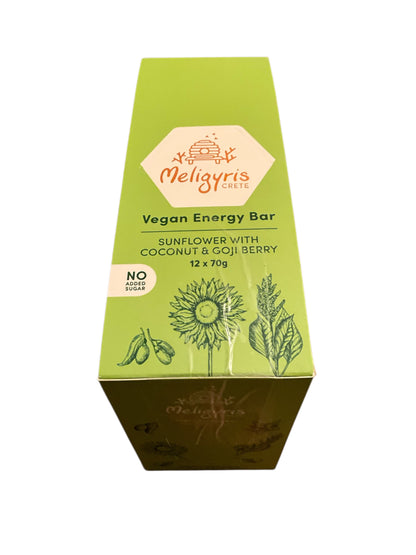 Meligyris VEGAN ENERGY BAR, Sunflower Seed, Goji Berry & Oat Bar, Retail Display Pack of 12