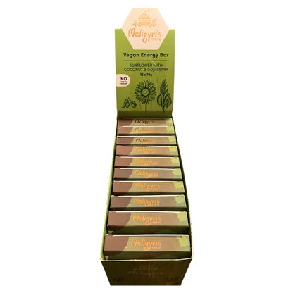 Meligyris VEGAN ENERGY BAR, Sunflower Seed, Goji Berry & Oat Bar, Retail Display Pack of 12
