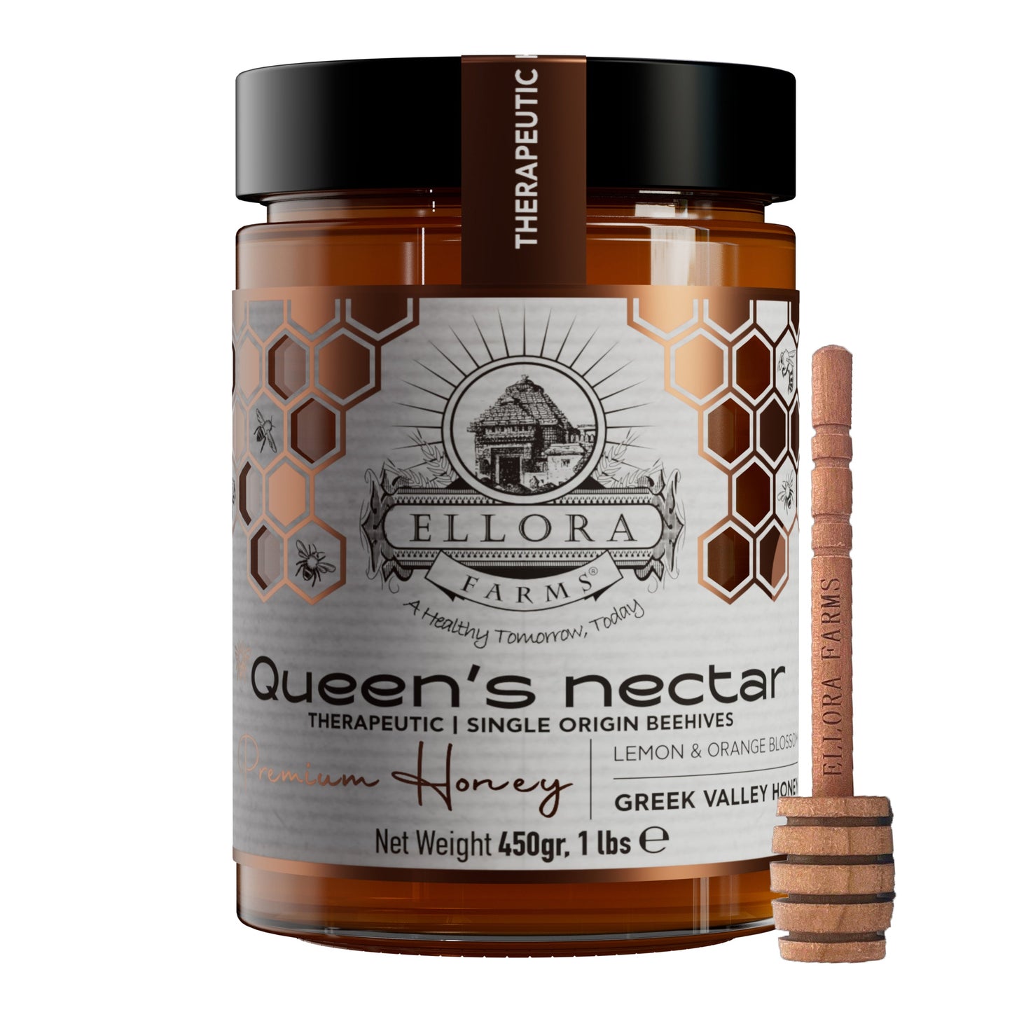 Ellora Farms, Greek Raw Honey, Queens Nectar, Lemon & Orange Blossom, 450g