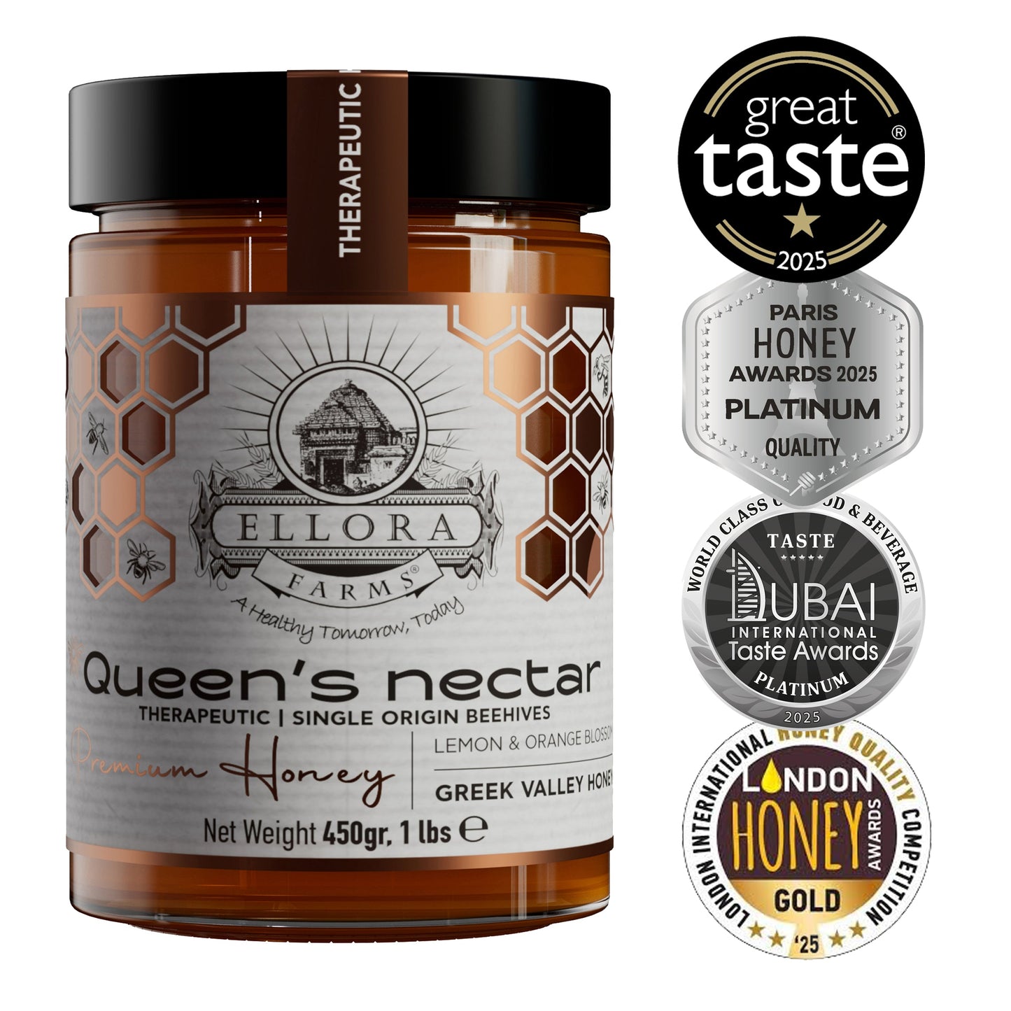 Ellora Farms, Greek Raw Honey, Queens Nectar, Lemon & Orange Blossom, 450g