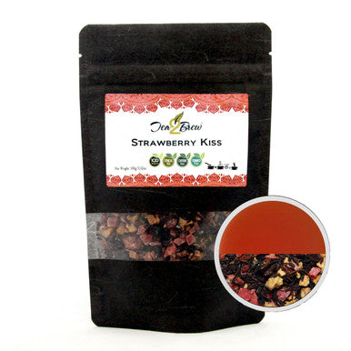 Strawberry Kiss Tea, Loose Leaf Hibiscus Infusion with Tropical Fruit Pieces, Resealable Pouch, 3.5 oz.