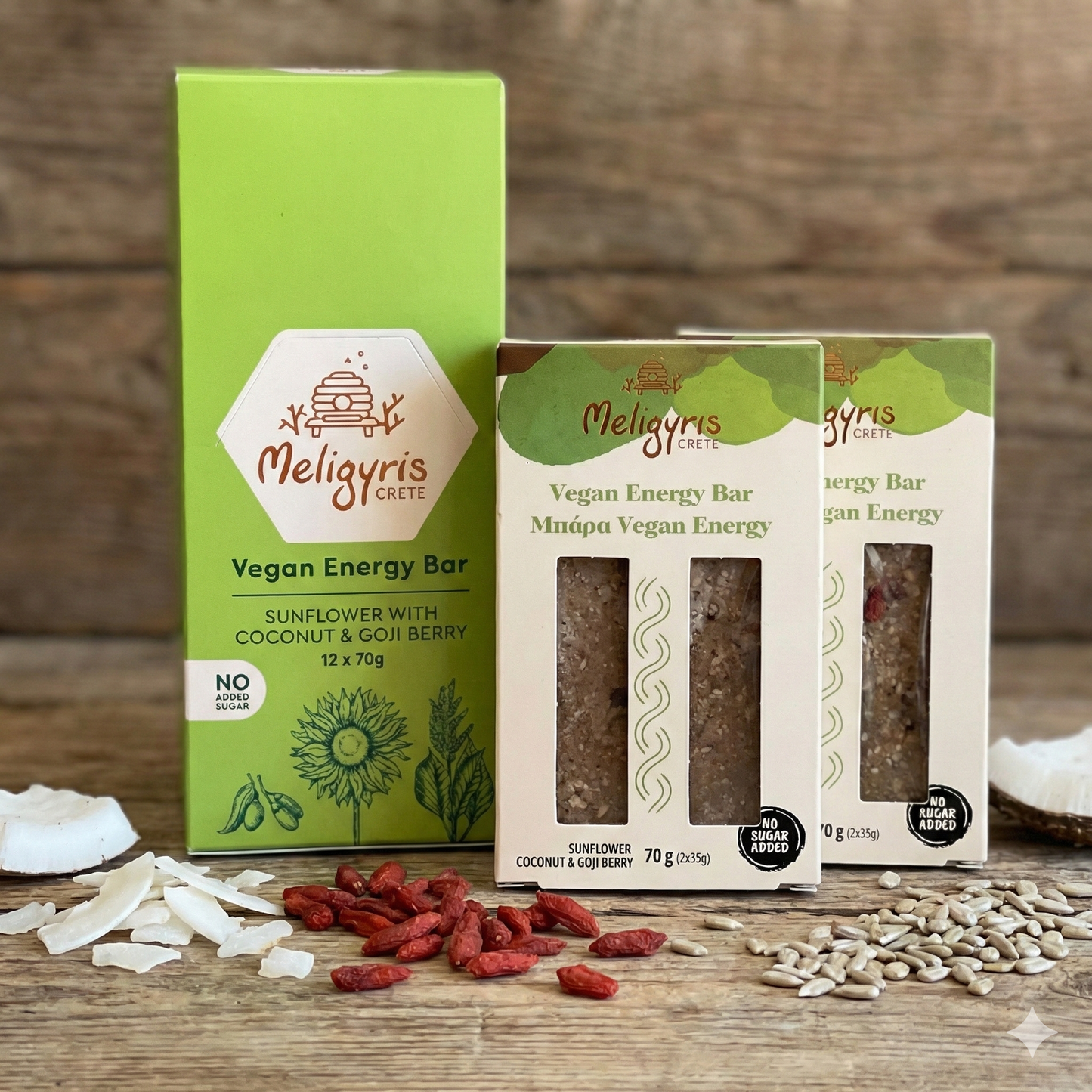 Meligyris VEGAN ENERGY BAR, Sunflower Seed, Goji Berry & Oat Bar, Retail Display Pack of 12
