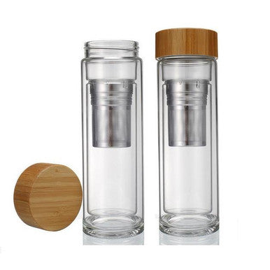 Tea2Brew, On the Go Tea Infuser, Double Walled Glass with Bamboo Lid, Perfect for Tea, Coffee, or Fruit Infusions, Neoprene Sleeve Included, 15 oz (400ml)